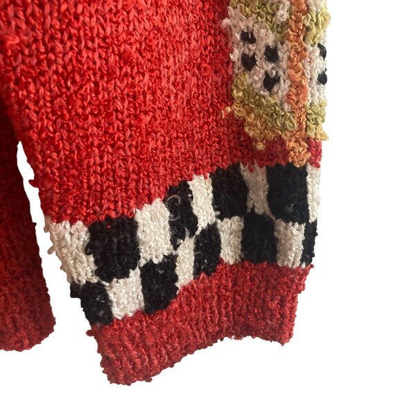 Vintage South Cotton Orange Cardigan Sweater Large Leaf Pattern Cottagecore - Picture 8 of 8